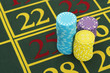Gambling Chips on Roulette Table, close up