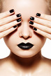 High fashion style, manicure. Black lips & nails