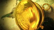 Retro gold compass opening on the old map Retro gold compass opening on the old map