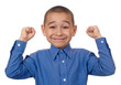 Happy kid with hands raised, victory
