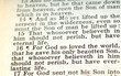An old King James Version Bible open to John 3:16