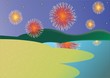 Fireworks in beach lake