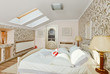 Modern art deco style bedroom interior in light beige colors on
