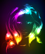 Hand-drawn fashion model from a neon. Vector illustration. A lig