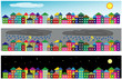 Vector cartoon cityscapes - sunny day, rainy day and at night Vector cartoon cityscapes - sunny day, rainy day and at night