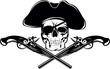 Piracy flag with  skull and crossed pistols
