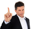 Foto: Mann mittleren Alters hebt den Finger Mann mittleren Alters hebt den Finger