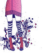 pretty long legs in a striped stockings on a floral backdrop