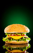 Tasty and appetizing hamburger on a darkly green Tasty and appetizing hamburger on a darkly green