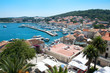 Panoramic view over Korcula old city on the side of the harbor