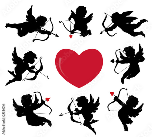Vecteur : set of cute cupid silhouettes set of cute cupid silhouettes