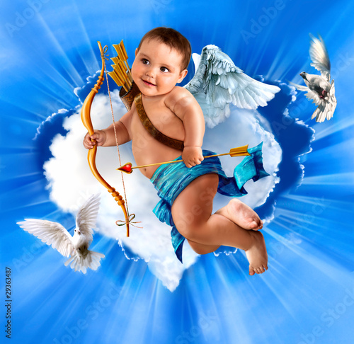 Photo: Cupid With Bow And Arrow, Flying angel Cupid With Bow And Arrow, Flying angel