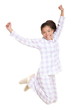 Woman jumping morning fresh in pajamas Woman jumping morning fresh in pajamas