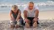 Elderly man and woman doing flexibility exercice