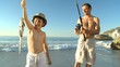 Father fishing with his boy