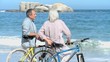 Elderly taking a break after a ride bike