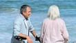 Aged couple talking after a ride bike