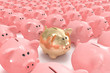 Gold piggy bank standing out from others