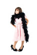 small girl in a high heel shoes and boa
