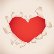 Heart shaped torn paper with red copy space