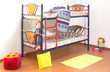Children bunkbed with sheets and toys