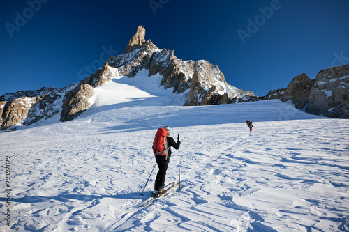 Photo: Backcountry skiers at Mont Blanc, France. Backcountry skiers at Mont Blanc, France.