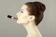 Portrait of beautiful woman with with red lipstick Portrait of beautiful woman with with red lipstick