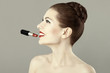 Portrait of beautiful woman with with red lipstick Portrait of beautiful woman with with red lipstick