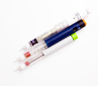 Insulinic syringe-pen, diabetic items on the white paper