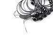 Beautiful string of beads, necklace isolated on white Beautiful string of beads, necklace isolated on white