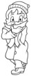 Boy and Winter Coat - Black and White Cartoon illustration