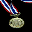 isolated Blank gold medal with tricolor ribbon