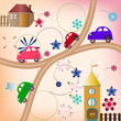 Road with color cars, children's style