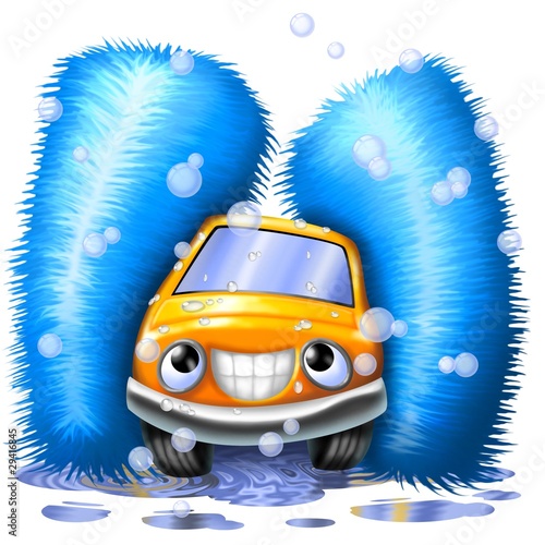 Illustration: autolavaggio spazzoloni blu autolavaggio spazzoloni blu