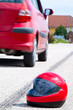 Unfall mit Motorrad. Verkehrsunfall mit Bremsspur