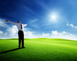 happy young businessman and sunset