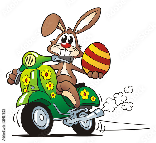 Illustration: Easter Bunny Driving Scooter Easter Bunny Driving Scooter