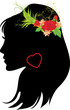 Portrait of beautiful woman with bouquet in hair. Vector