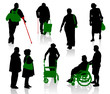 Silhouette of old and disabled people.
