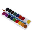 white plastic art palette with 18 different paints and medium sq