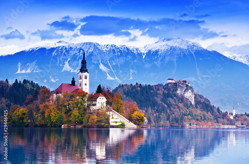 Photo: Bled with lake, island, Slovenia, Europe Bled with lake, island, Slovenia, Europe