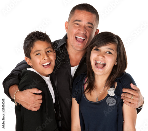 Photo: Hispanic Father Hugging Kids Hispanic Father Hugging Kids