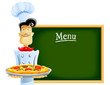 cook with pizza and menu cook with pizza and menu