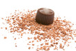 Chocolate and chocolate chips on a white background