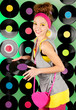 studio shot of cheerful teenage girl over colorful background