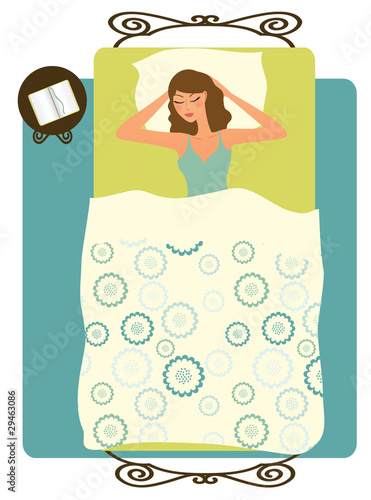 Illustration: Brunette sleeping in a bed Brunette sleeping in a bed