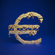 Euro currency symbol cramles into a pile of ruble