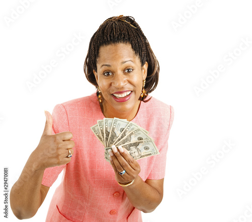 Photo: Woman Holds Cash - Thumbsup Woman Holds Cash - Thumbsup