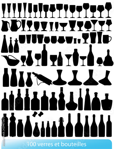 Vector: 100 verres et bouteilles 100 verres et bouteilles