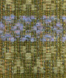 Close up detail of handwoven woolen fabric  in green and blue